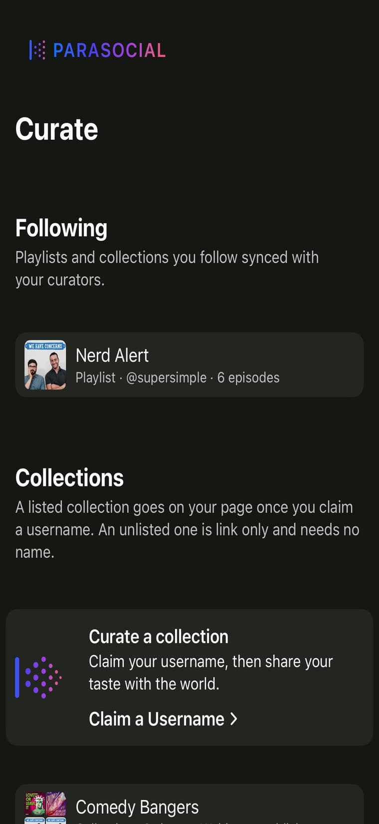 The Curate tab in Parasocial.