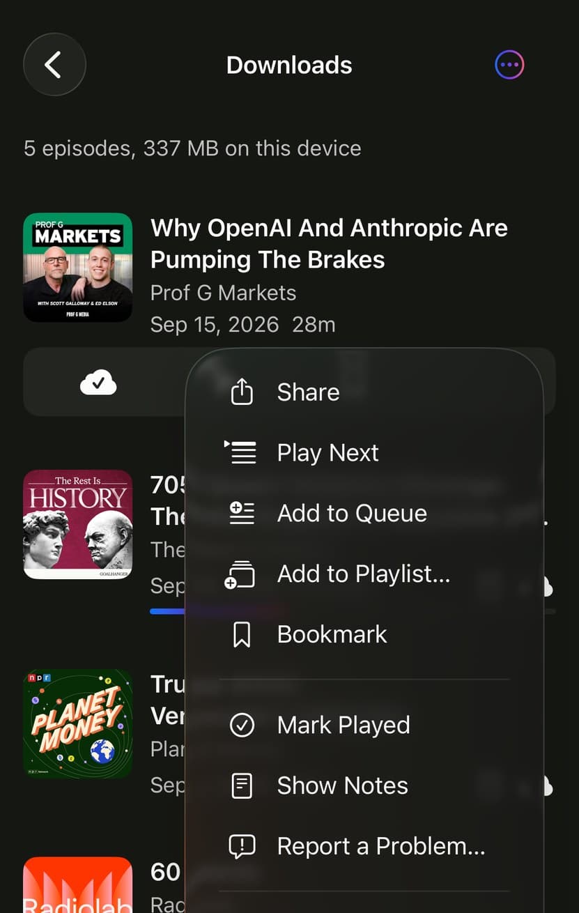 An episode's menu in Parasocial, with Remove Download at the bottom.