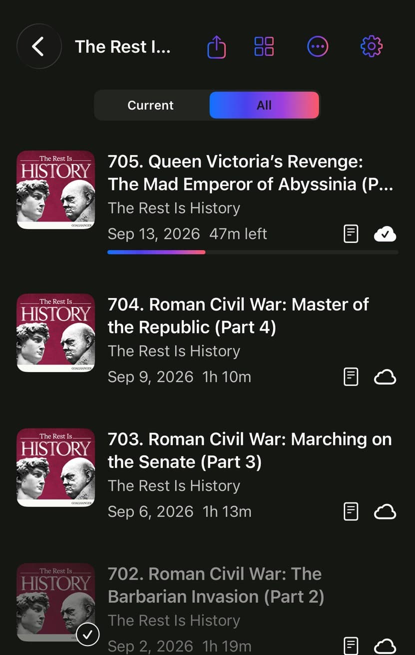 A show in Parasocial with downloaded and streaming episodes side by side.