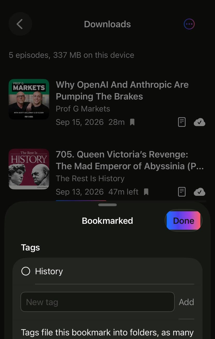 Parasocial asking how to file a new bookmark, with a tag list and a New tag field.
