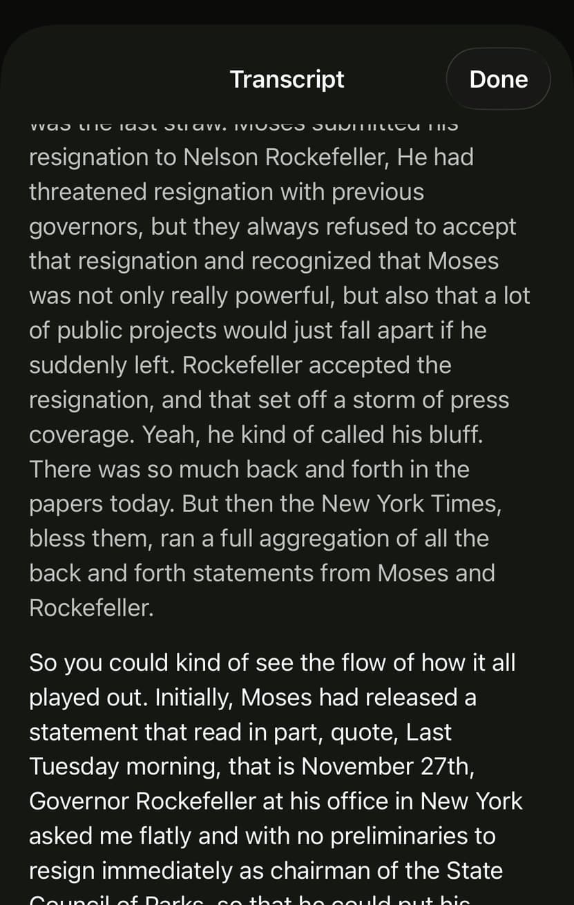 A transcript in Parasocial, with the paragraph being spoken in full ink and the rest dimmed.