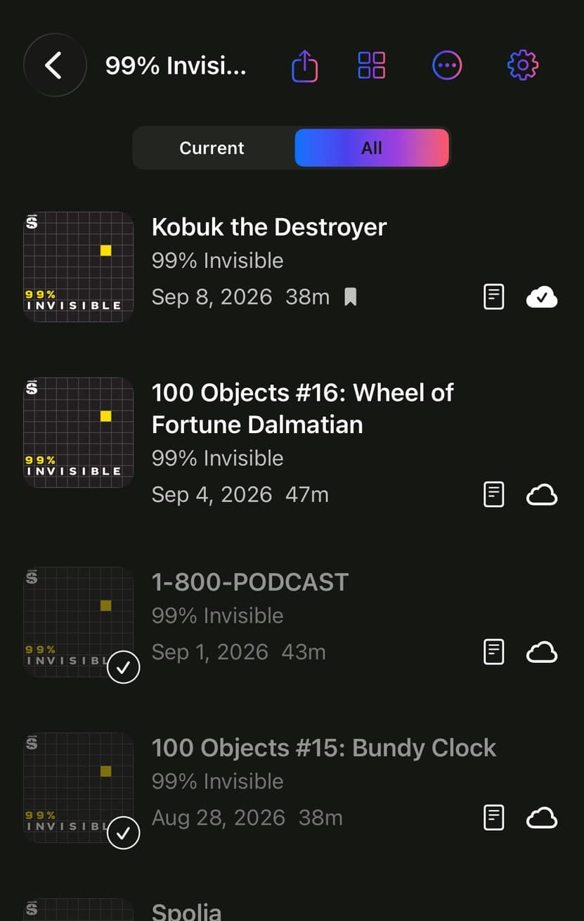 A show in Parasocial with downloaded and streaming episodes side by side.